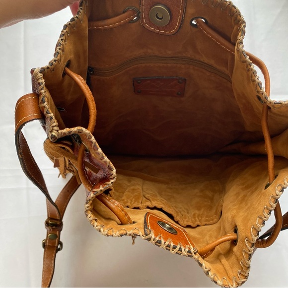 NWOT Patricia Nash Brown Floral Fringe 70s Revival Boho Leather Bucket Purse - Picture 13 of 15